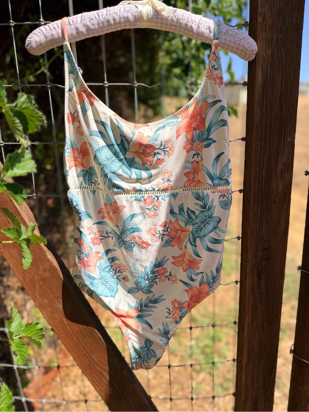 Rhythm Cream One-Piece Swimsuit with Teal & Coral Floral Print